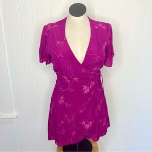 Cleobella Fuchsia Purple Mini Wrap Dress Floral Women’s Size Medium Boho Fall
